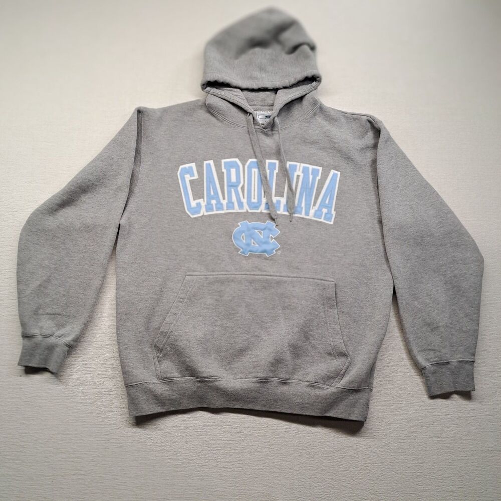 Vintage E5 University of North Carolina Hoodie Gray Stitched Spellout Large